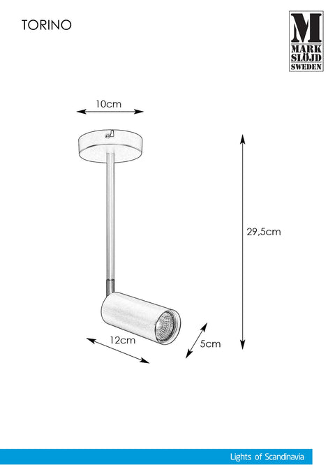 Markslöjd TORINO – kattovalaisin, valkoinen, leveys 10,0 cm – valmistajan mittapiirros