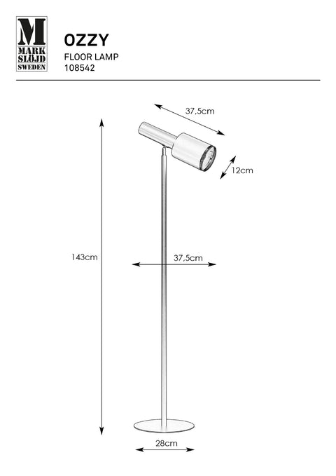 Markslöjd OZZY – lattiavalaisin, musta, leveys 28 cm – valmistajan mittapiirros