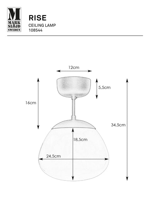 Markslöjd RISE – kattovalaisin, valkoinen/antiikkimessinki, leveys 25 cm – valmistajan mittapiirros