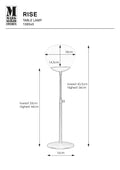 Markslöjd RISE – pöytävalaisin, musta/valkoinen, 60 cm – valmistajan mittapiirros