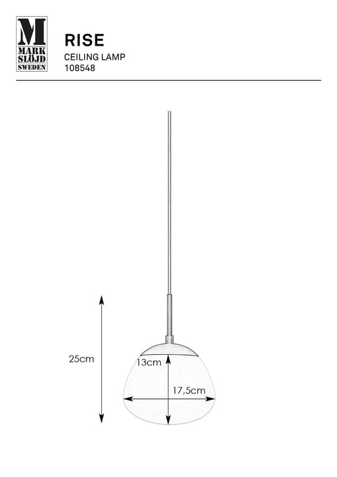 Markslöjd RISE – riippuvalaisin, antiikkimessinki/valkoinen, leveys 18 cm – valmistajan mittapiirros