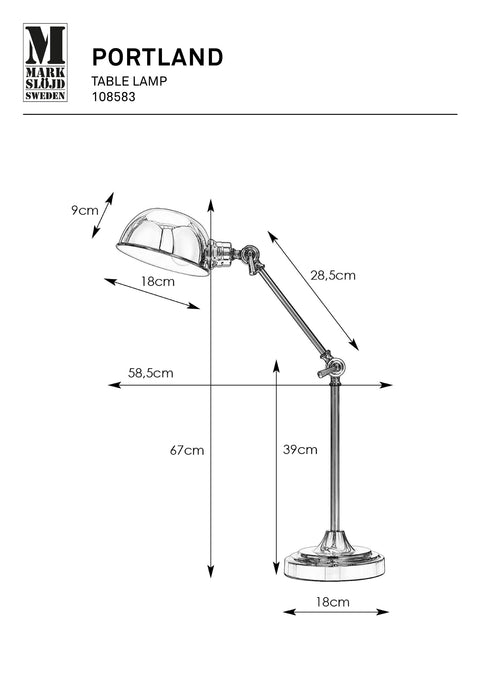 Markslöjd PORTLAND – pöytävalaisin, kromi, 67 cm – valmistajan mittapiirros