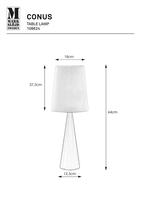 Markslöjd CONUS – pöytävalaisin, satiininikkeli/luonnonvalkoinen, 64 cm – valmistajan mittapiirros