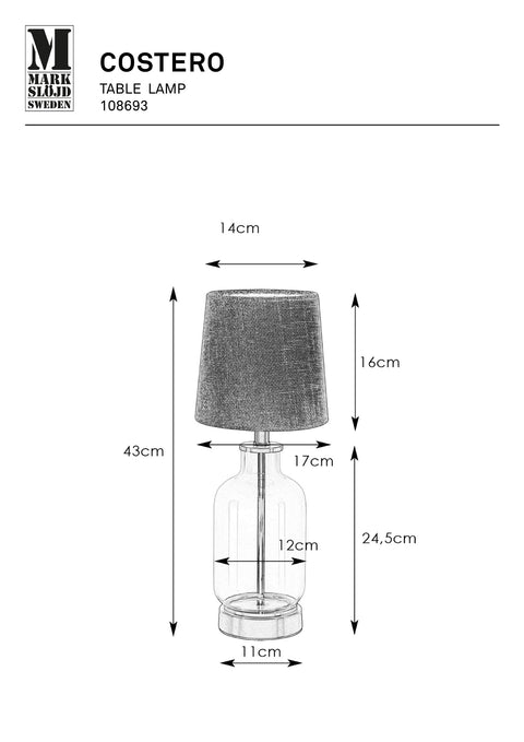 Markslöjd COSTERO – pöytävalaisin, kirkas/luonnonvärinen, 43 cm – valmistajan mittapiirros
