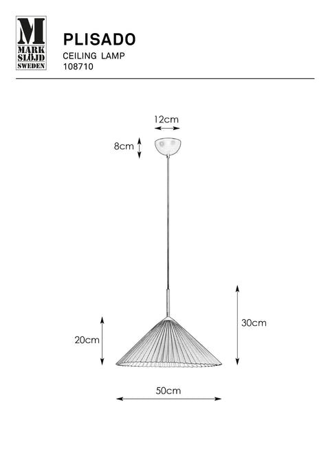 Markslöjd PLISADO – riippuvalaisin, beige, 50 cm – valmistajan mittapiirros