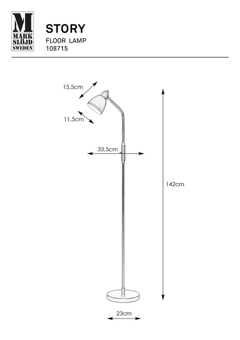 Markslöjd STORY – lattiavalaisin, antiikkimessinki, leveys 23 cm – valmistajan mittapiirros