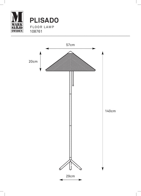Markslöjd PLISADO – 2-valoinen lattiavalaisin, musta/harmaa, leveys 56 cm – valmistajan mittapiirros