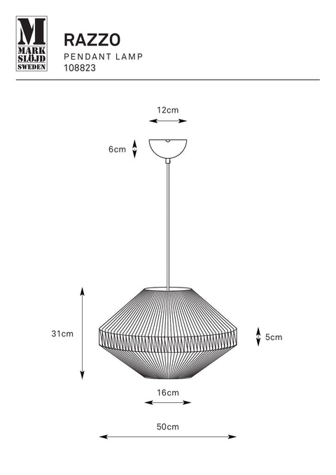 Markslöjd RAZZO – riippuvalaisin, beige, leveys 50 cm – valmistajan mittapiirros
