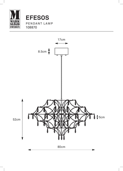 Markslöjd EFESOS – LED-kristallikruunu, teräs/kirkas, 82 cm – valmistajan mittapiirros