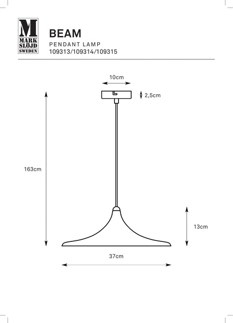 Markslöjd BEAM – LED-riippuvalaisin, beige, 37 cm – valmistajan mittapiirros
