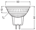 OSRAM PARATHOM GU5.3 HIMM 12 V LED-reflektorlampa – måttskiss (G12234)
