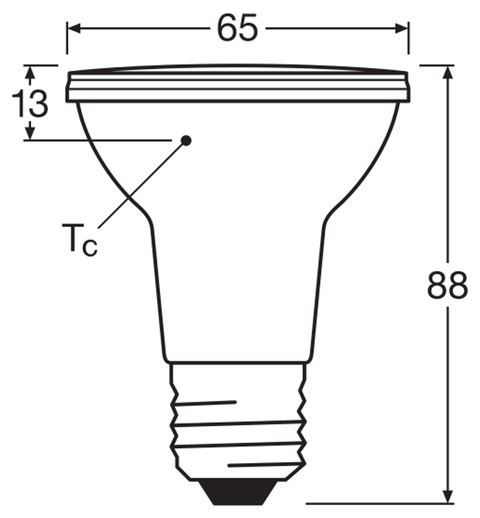 OSRAM PARATHOM PAR20 E27 LED-reflektorlampa – måttskiss (G13020)
