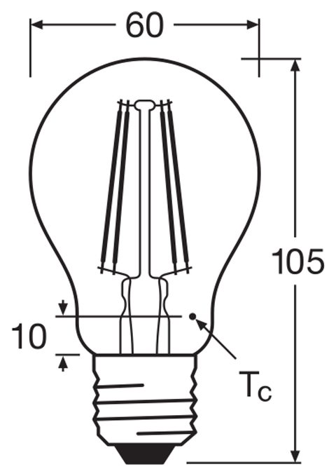 OSRAM PARATHOM RETRO Classic A E27 LED-lampa – måttskiss (G13110)