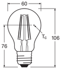 OSRAM PARATHOM RETRO Classic A E27 LED-lampa – måttskiss (G13111)