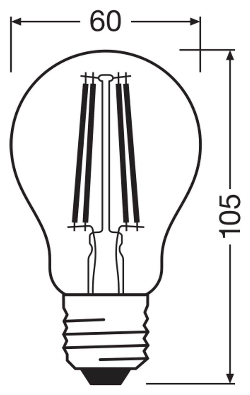 OSRAM PARATHOM RETRO Classic A E27 LED-lampa – måttskiss (G13112)