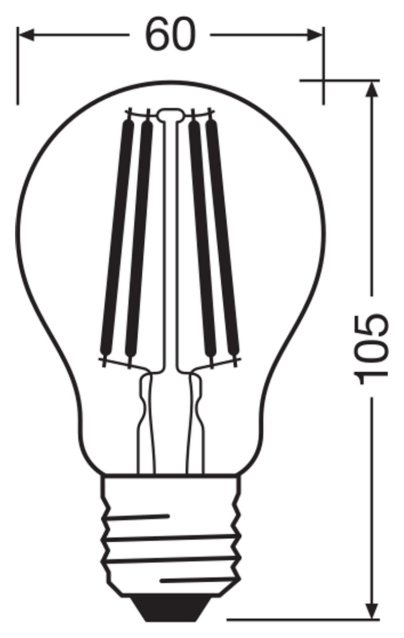 OSRAM PARATHOM RETRO Classic A E27 LED-lampa – måttskiss (G13123)