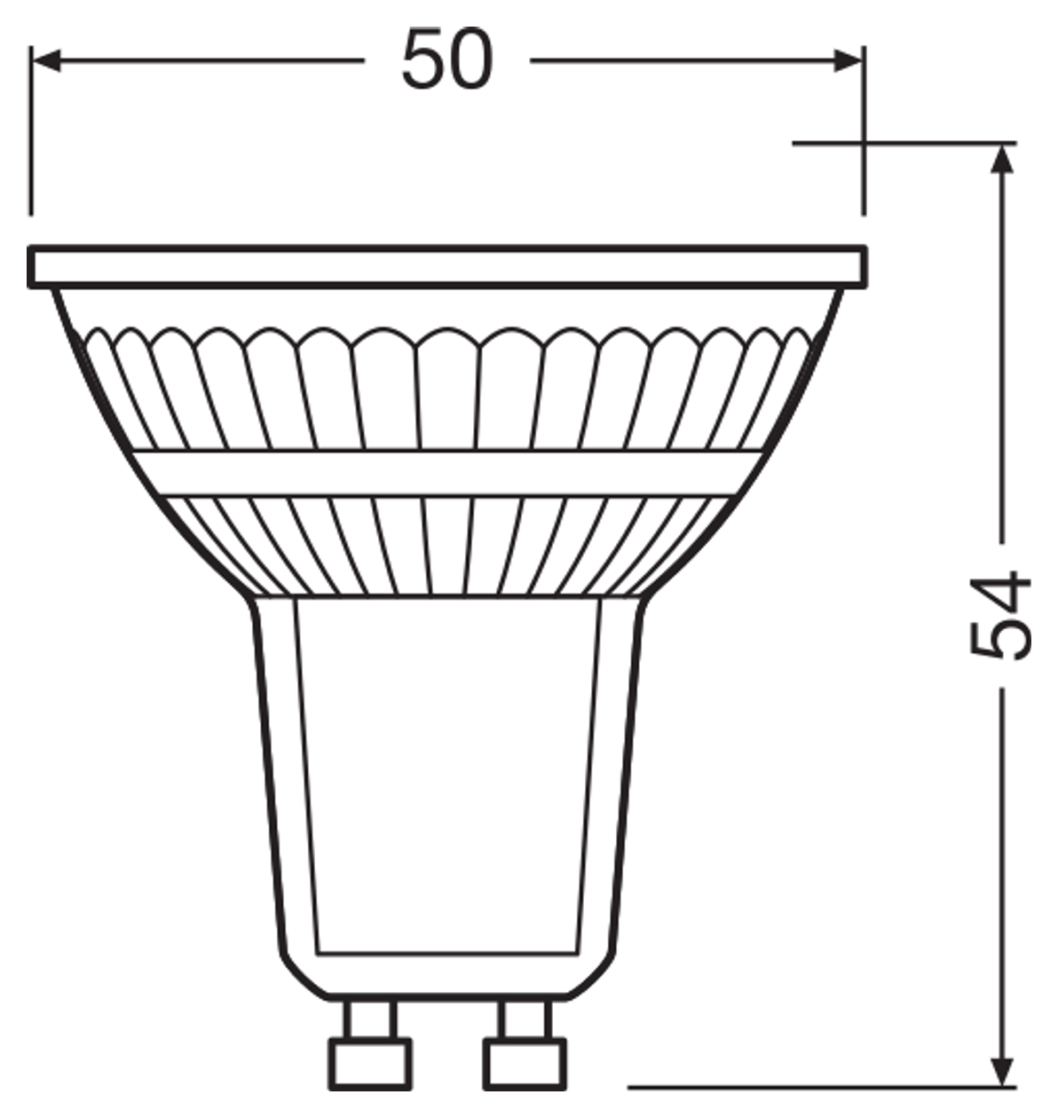 OSRAM PARATHOM GU10 ADV GLOWDIM LED-reflektorlampa – måttskiss (G13185)