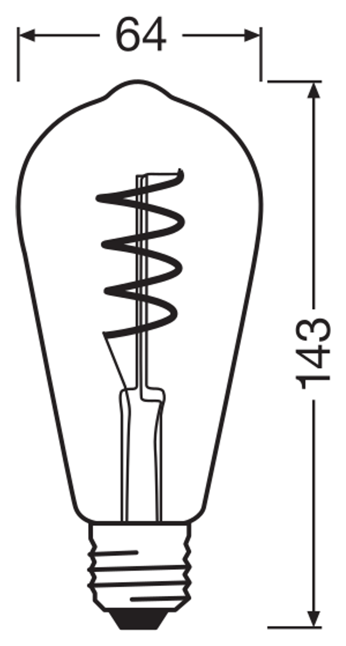 OSRAM PARATHOM RETRO Edison E27 LED-lampa – måttskiss (G13309)