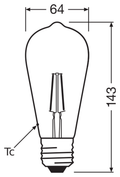 OSRAM PARATHOM RETRO Edison E27 LED-lampa – måttskiss (G13573)