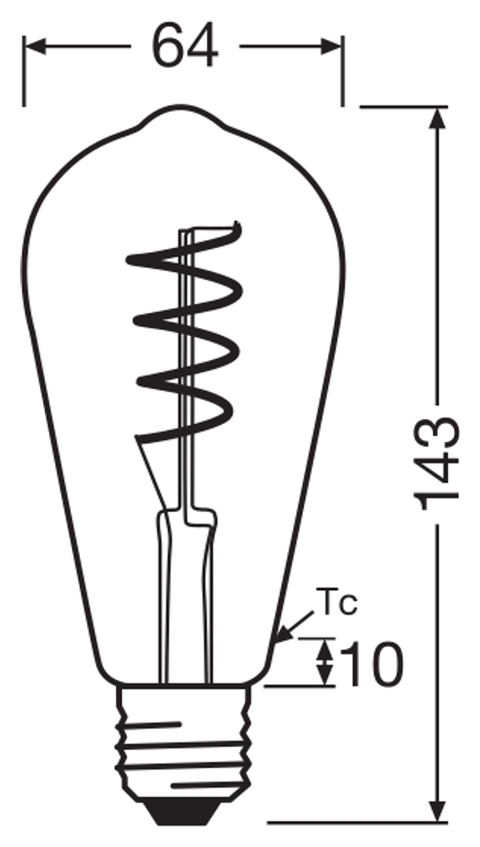 OSRAM PARATHOM RETRO Edison E27 LED-lampa – måttskiss (G13581)