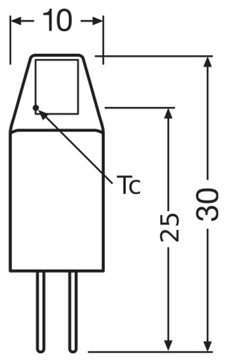 OSRAM PARATHOM G4 12 V LED-stiftsockellampa – måttskiss (G13828)