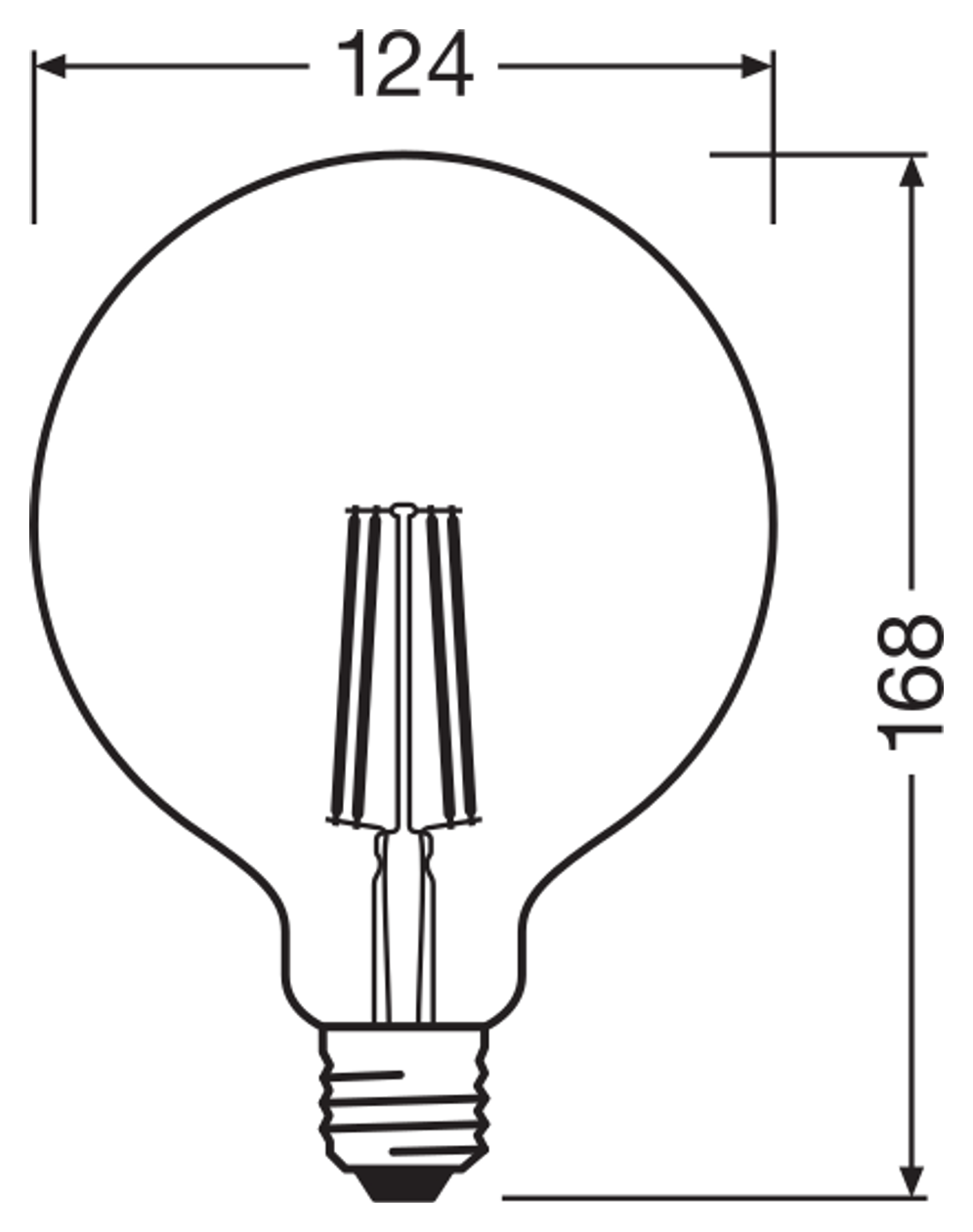 Rendl PARATHOM SMART GLOBE WIFI KLAR LED-lampa – måttskiss (G13943)