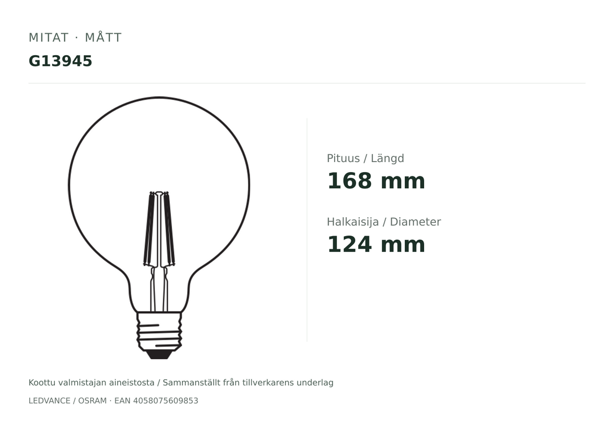 Mitat / Mått – G13945
