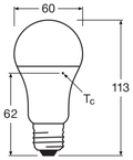 OSRAM Classic A RECYCLED E27 LED-lampa – måttskiss (G14432)