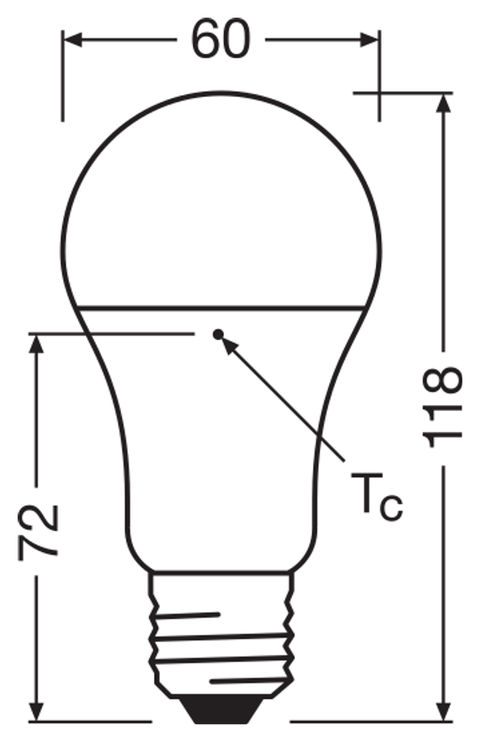 OSRAM Classic A RECYCLED E27 LED-lampa – måttskiss (G14434)