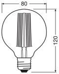 Rendl PARATHOM LED E27 GLOBE 80 LED-lampa – måttskiss (G14436)