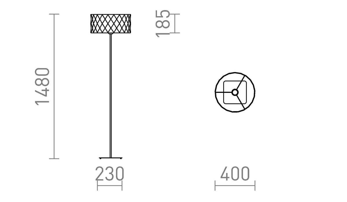 Rendl CORTINA/JAKARANDA golvlampa – måttskiss