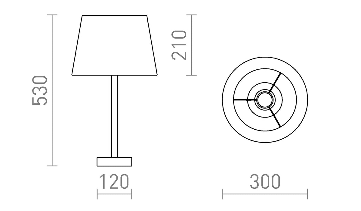 Rendl MAUI/AMBITUS 30 bordslampa, trä/vit – måttskiss