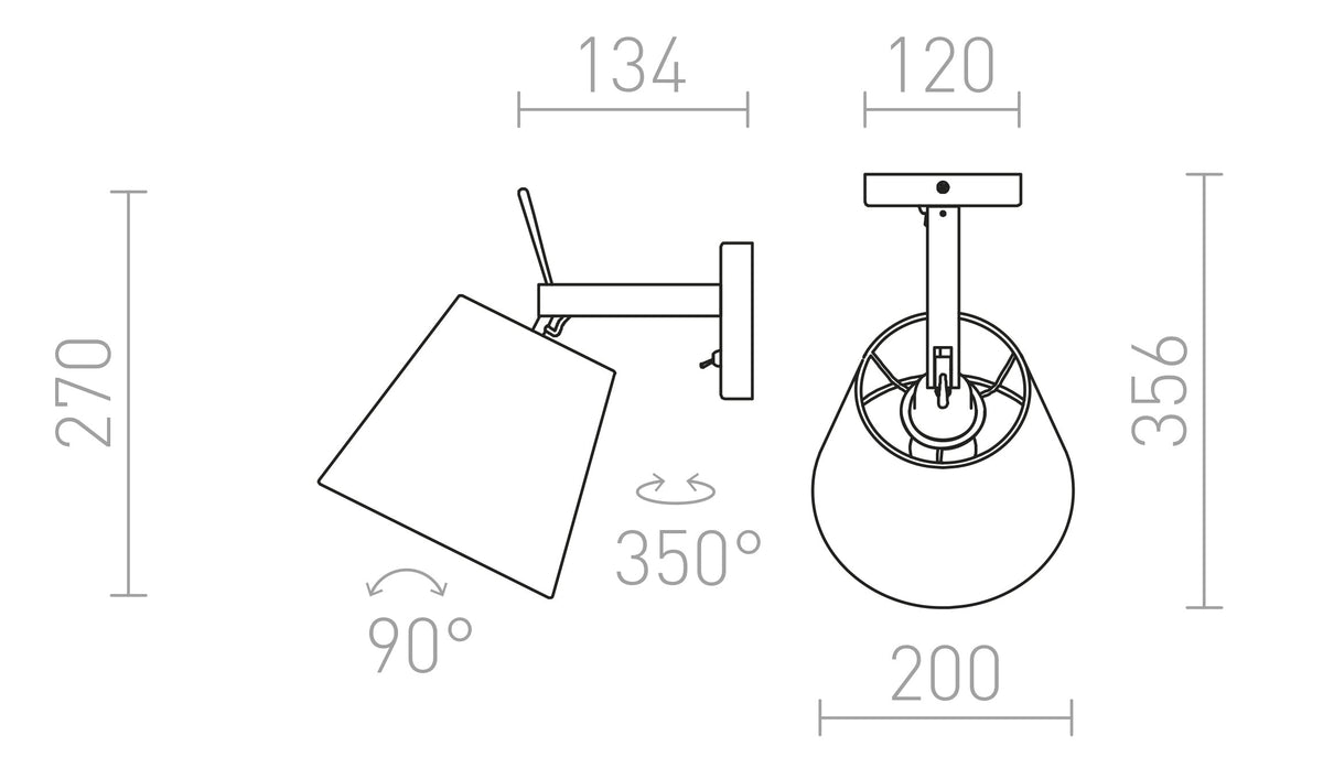 Rendl JERSEY vägglampa – måttskiss