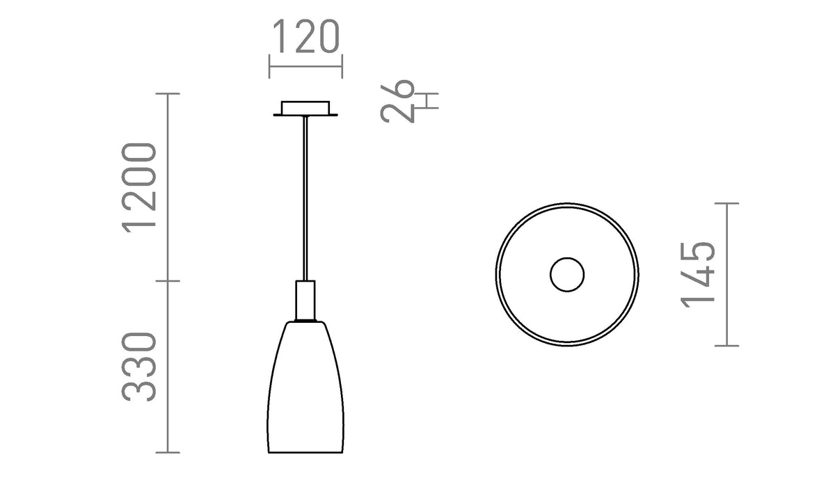 Rendl BELLINI E14 pendellampa – måttskiss