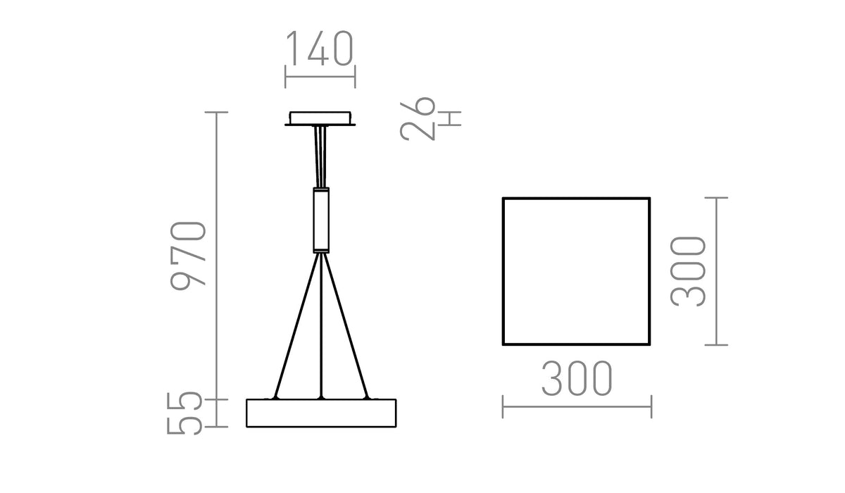 Rendl LARISA SQ 30 LED-pendellampa – måttskiss