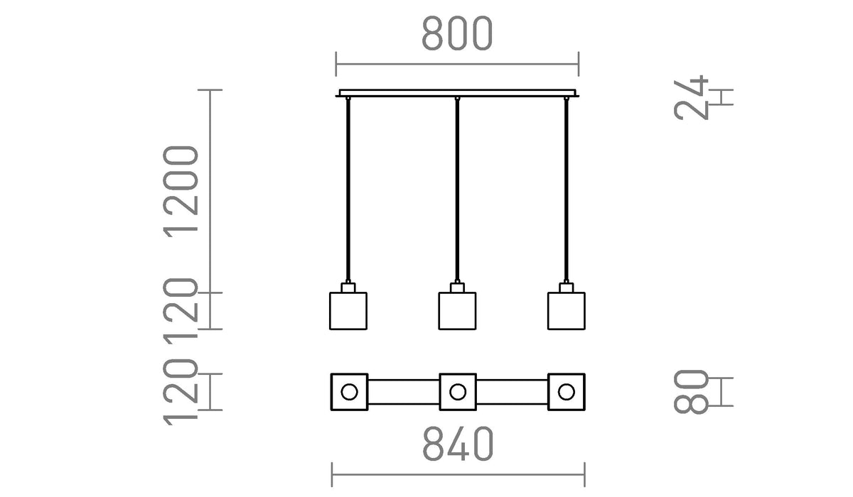 Rendl DADOS III 80 pendellampa – måttskiss
