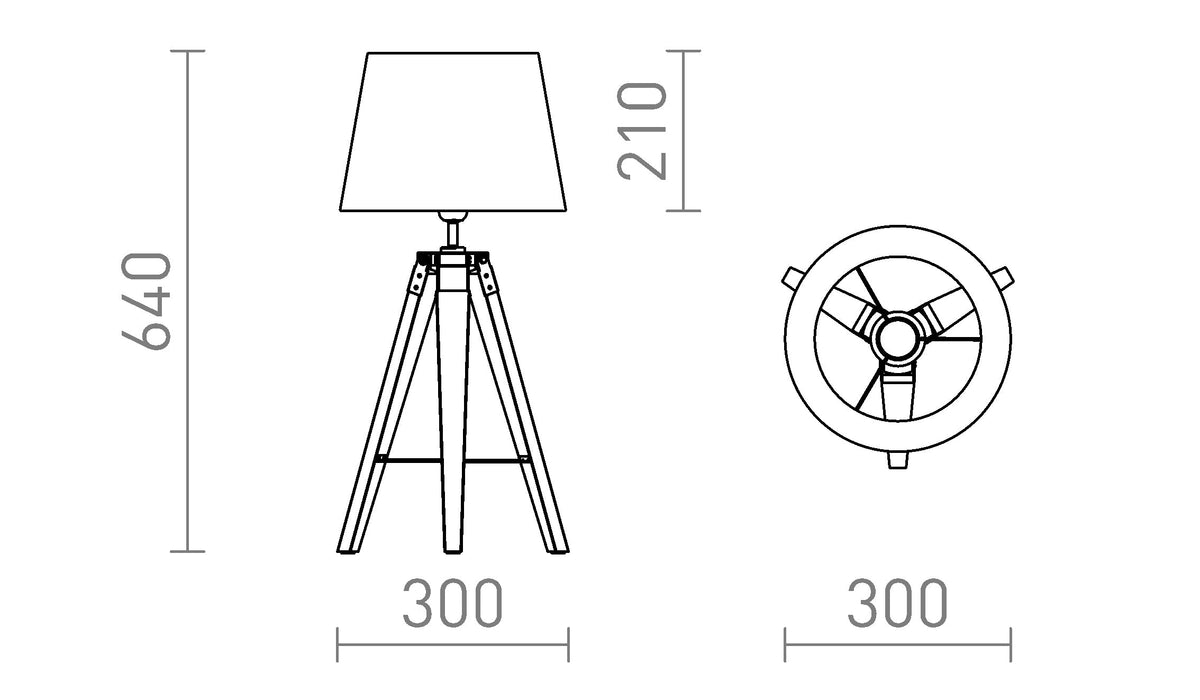 Rendl ALVIS/AMBITUS E27-bordslampa, bambufot – måttskiss