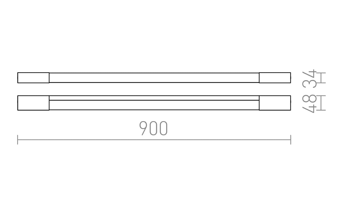 Rendl AMENITY 90 LED-spegelbelysning, krom, IP44 – måttskiss