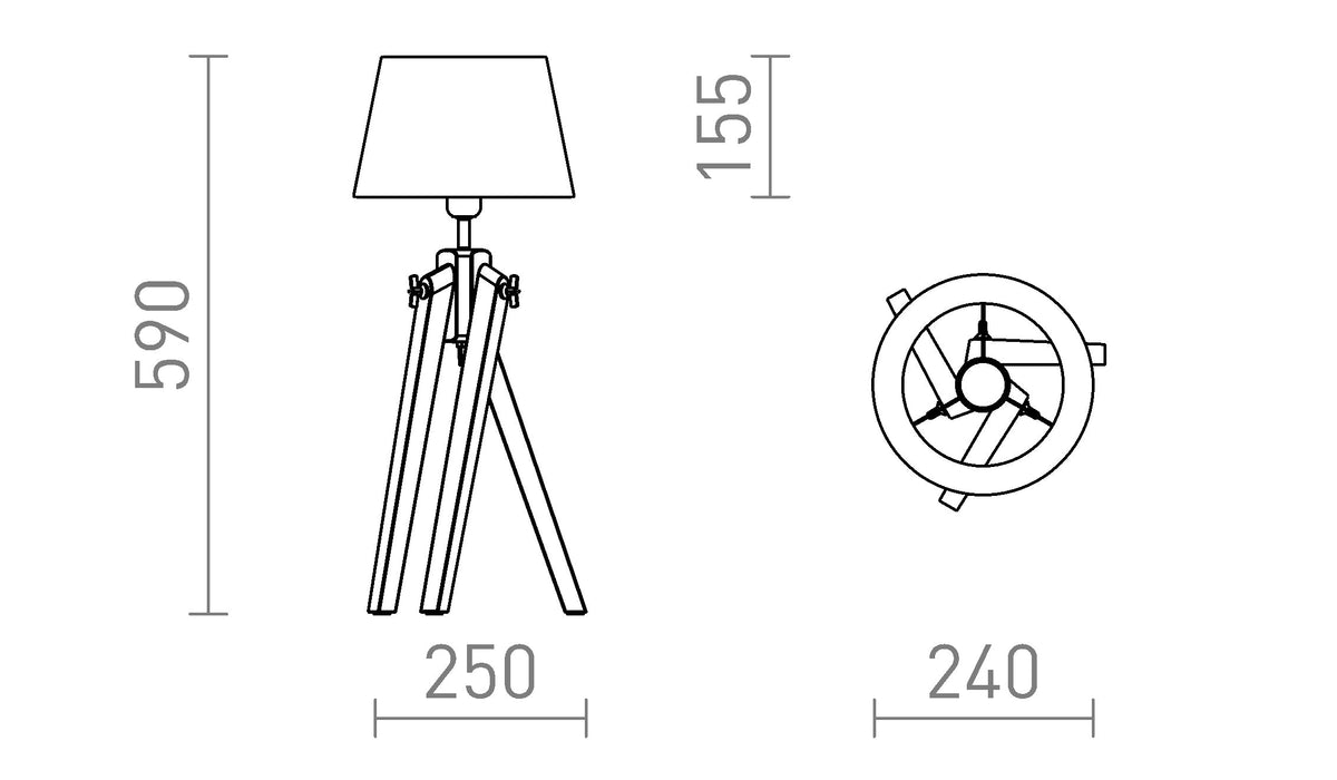 Rendl AMBITUS/ALVIS 24 E27-bordslampa, bambufot – måttskiss