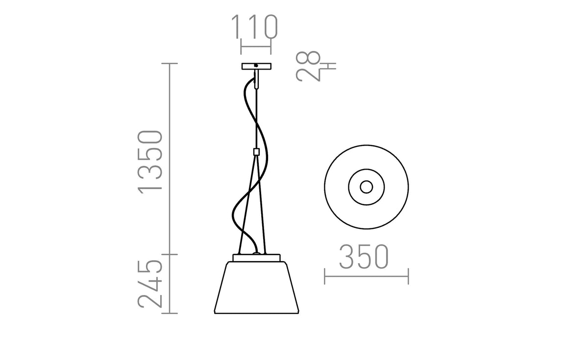 Rendl CORONA E27-pendellampa, förkromat glas – måttskiss