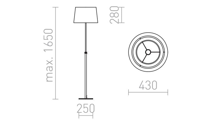 Rendl ESPLANADE justerbar golvlampa, svart/vit – måttskiss