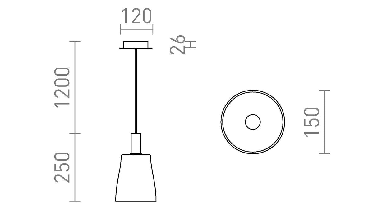 Rendl BELLINI L LED-pendellampa, klart glas – måttskiss