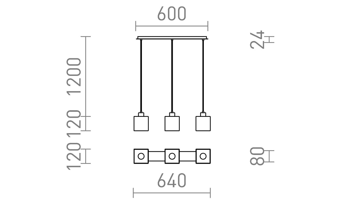 Rendl DADOS III 60 pendellampa – måttskiss