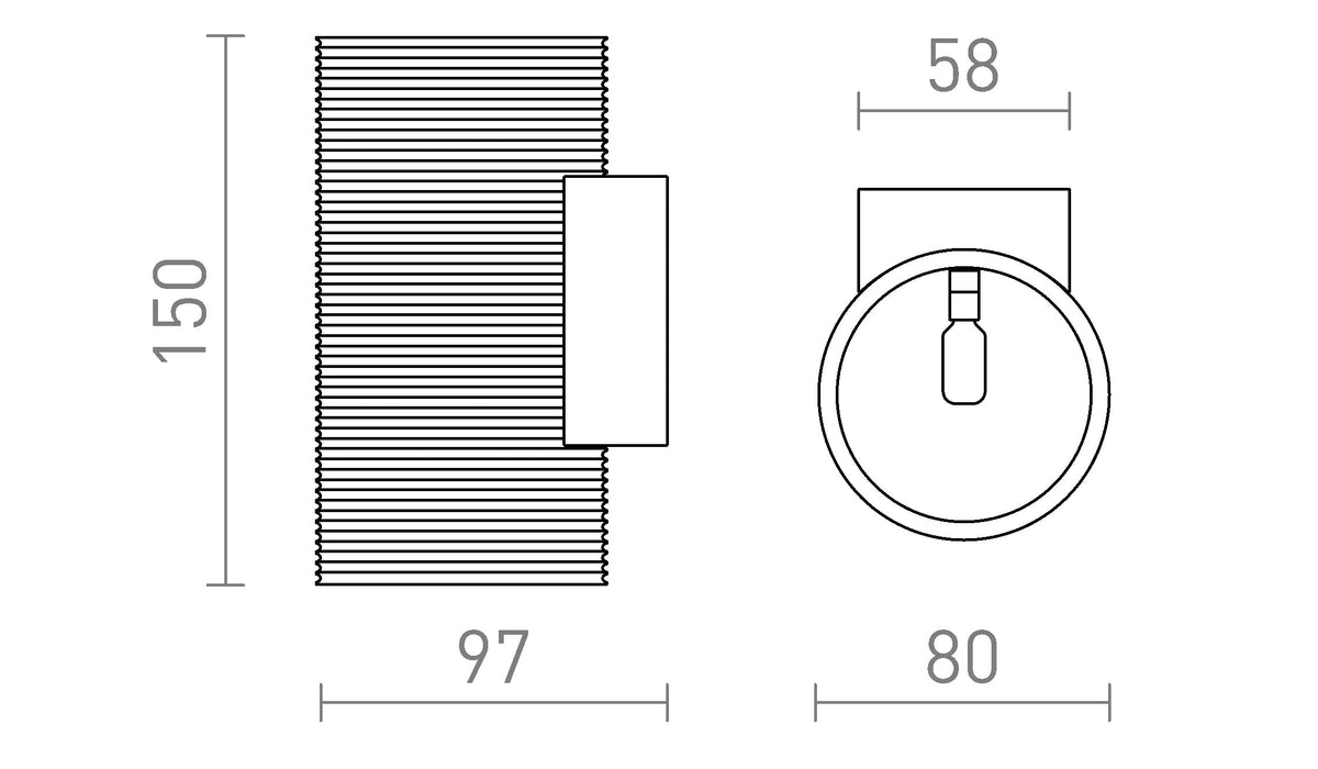 Rendl GLANS RR2 150 G9-vägglampa, PLA-lampskärm – måttskiss