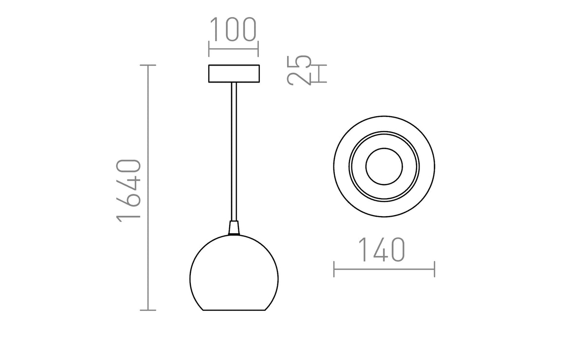 Rendl COPA pendellampa i glas – måttskiss