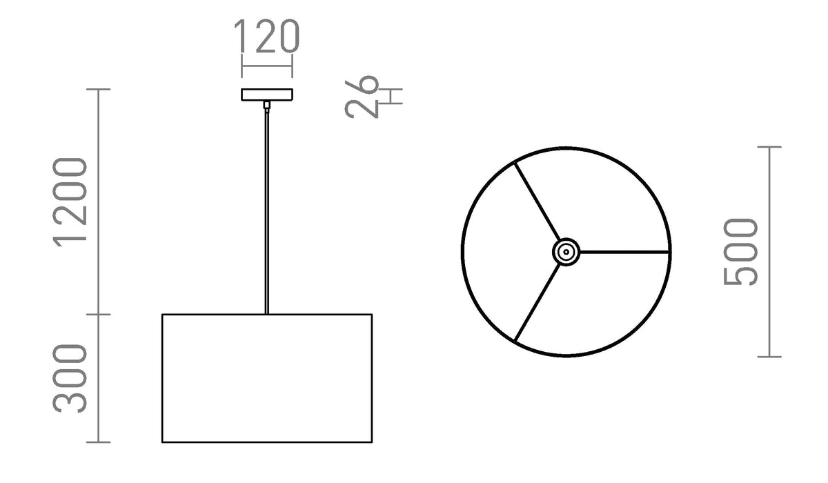 Rendl FANCY 50/30 E27-pendellampa – måttskiss