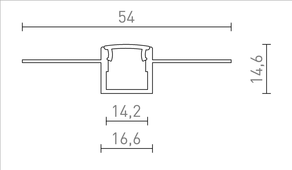 Rendl LED-profil B, infälld, 1 m – måttskiss
