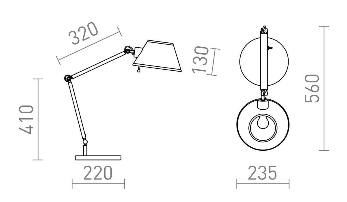 Rendl MONTANA bordslampa – måttskiss