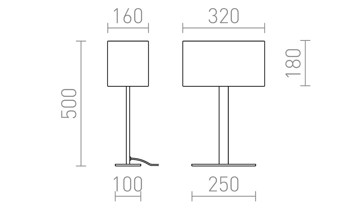 Rendl PLAZA M bordslampa – måttskiss